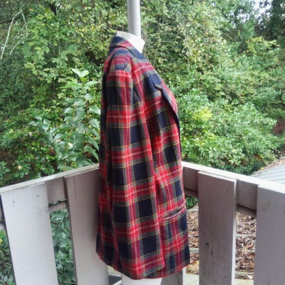 Vintage 80s 90s Wool Plaid Tartan Preppy Academia Oversized Blazer Women Sz 16 - Picture 3 of 8
